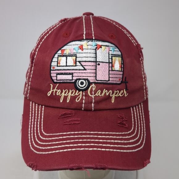 Happy Camper Baseball Cap Red One Size Adjustable Distressed KB ETHOS Vintage - Picture 2 of 9